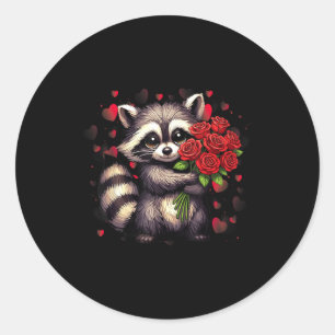 Raccoon Holding Red Rose Cute Raccoon Valentine An Classic Round Sticker