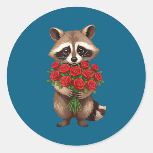 Raccoon Holding Red Rose Cute Raccoon Valentine An Classic Round Sticker