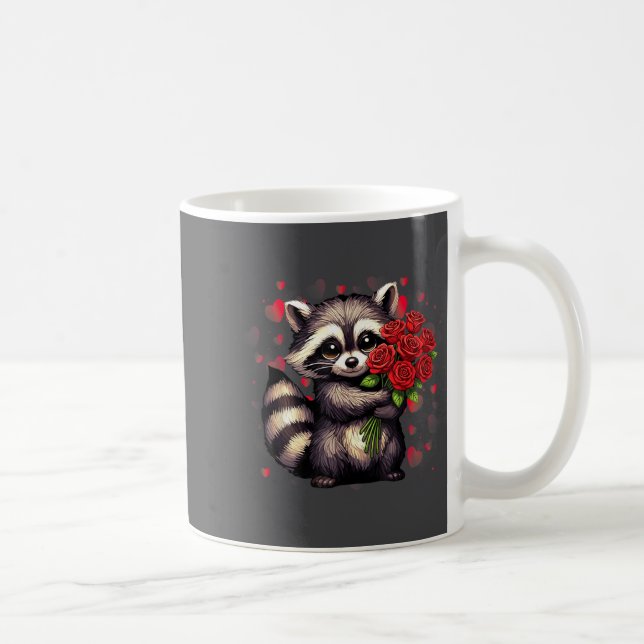Raccoon Holding Red Rose Cute Raccoon Valentine An Coffee Mug (Right)