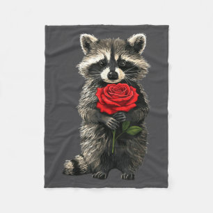 Raccoon Holding Red Rose Cute Raccoon Valentine An Fleece Blanket