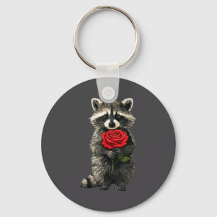 Raccoon Holding Red Rose Cute Raccoon Valentine An Key Ring