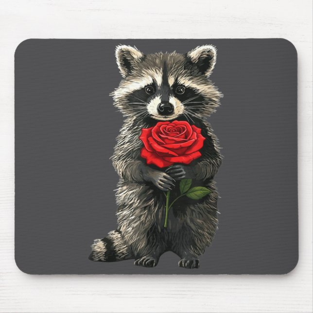Raccoon Holding Red Rose Cute Raccoon Valentine An Mouse Pad (Front)