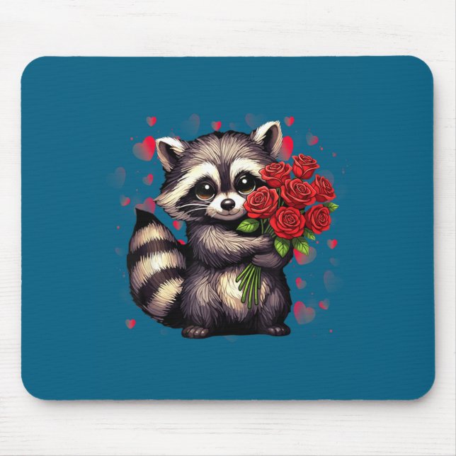 Raccoon Holding Red Rose Cute Raccoon Valentine An Mouse Pad (Front)