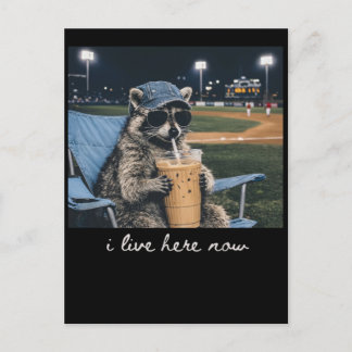 Raccoon I Live Here Now Shirt Raccoon Drinking Ice Holiday Postcard