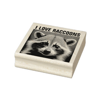 RACCOON 'I LOVE RACCOONS' Wood Rubber Stamp