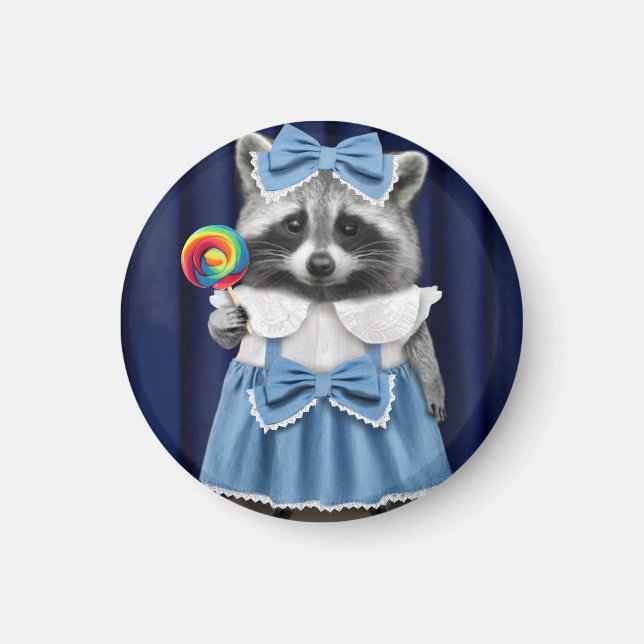 Raccoon in Blue Dress Magnet (Front)