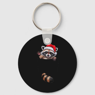 Raccoon In Cket Funny Xmas Santa Hat Graphic  Key Ring