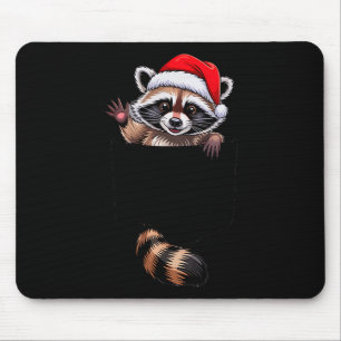 Raccoon In Cket Funny Xmas Santa Hat Graphic  Mouse Pad