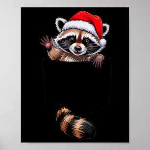 Raccoon In Cket Funny Xmas Santa Hat Graphic Poster