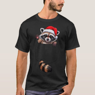 Raccoon In Cket Funny Xmas Santa Hat Graphic  T-Shirt