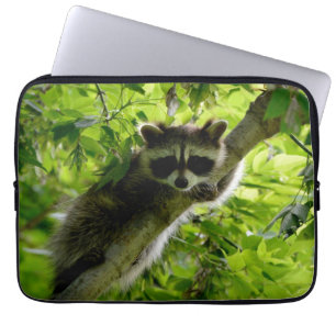 Raccoon in Green Tree Cute gray masked raccoon Laptop Sleeve