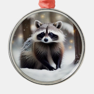 Raccoon In Magical Forest Metal Ornament
