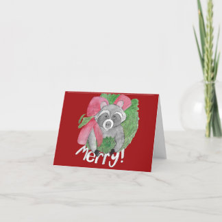 Raccoon in Wreath  Holiday Card