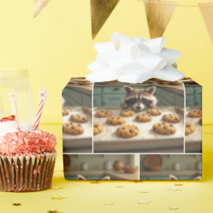Raccoon Looking At Chocolate Chip Cookies Wrapping Paper