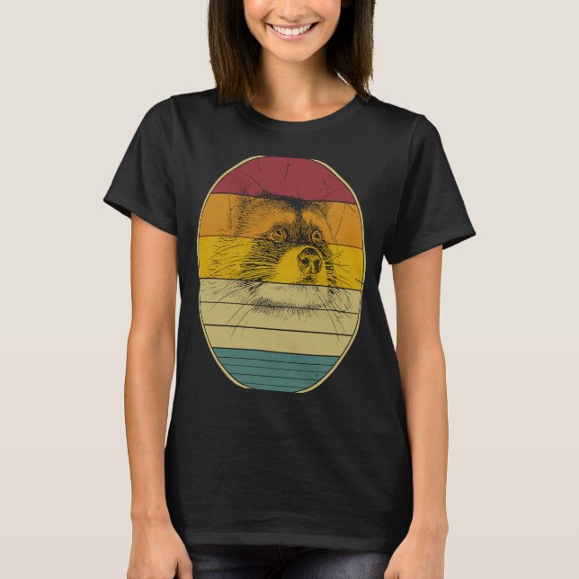 Raccoon Lover Animal Lover Retro Sunset  Style Vin T-Shirt (Front)