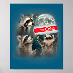 Raccoon Meme 3 Racoons Howling At Moon Funny Weird Poster