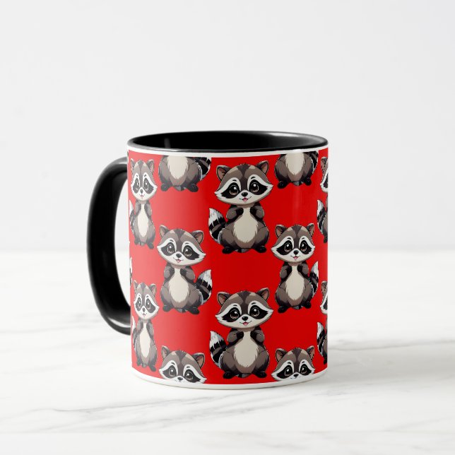 Raccoon Pattern Design Red  Mug (Front Left)