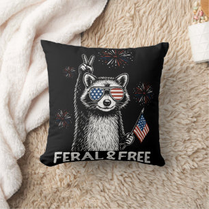 Raccoon Peace Out America 4th of July Cushion