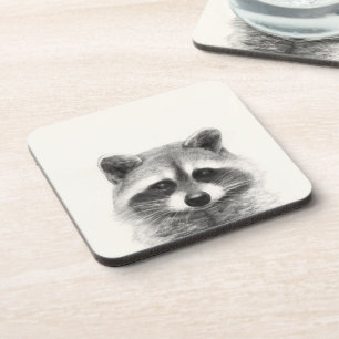 Raccoon Pencil Drawing Coaster