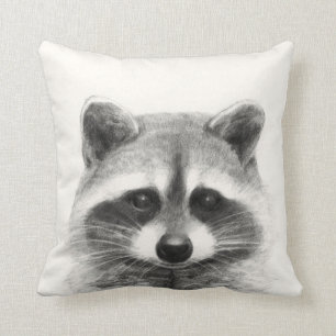 Raccoon Pencil Drawing Cushion