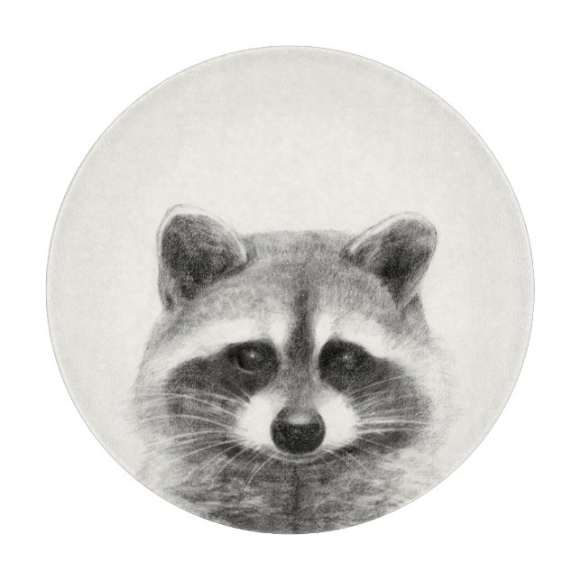 Raccoon Pencil Drawing Cutting Board (Front)