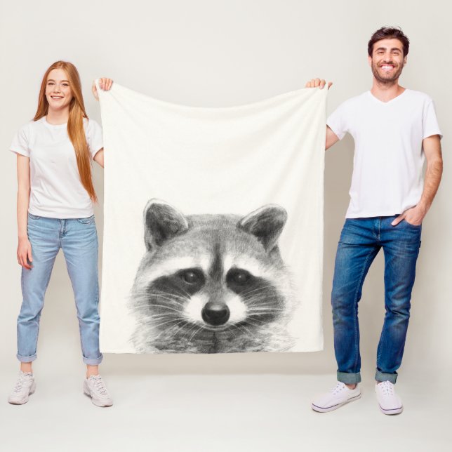 Raccoon Pencil Drawing Fleece Blanket (In Situ)