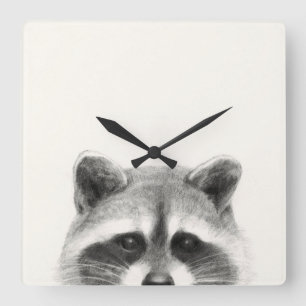 Raccoon Pencil Drawing Square Wall Clock