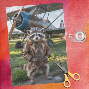 Raccoon Pilot Airplane Funny Photo Birthday Tissue Paper