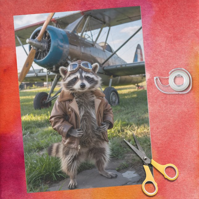Raccoon Pilot Airplane Funny Photo Birthday Tissue Paper (Creator Uploaded)