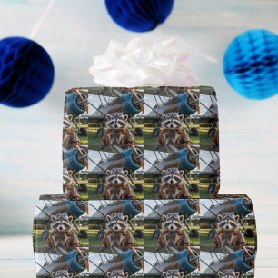 Raccoon Pilot Airplane Funny Photo Birthday Wrapping Paper