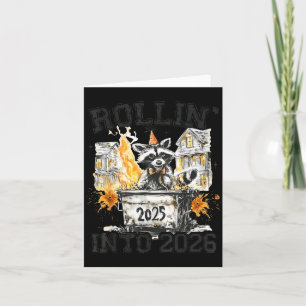Raccoon Rollin Into 2026 Funny Dumpster Fire 2025  Card