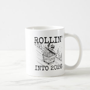 Raccoon Rolling Into 2026 Happy New Year 2026  Coffee Mug