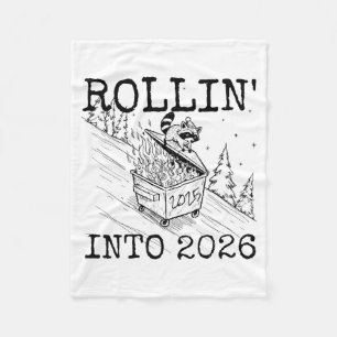 Raccoon Rolling Into 2026 Happy New Year 2026 Fleece Blanket