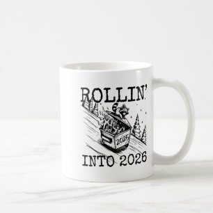 Raccoon Rolling Into 2026 Happy New Year 2026 Funn Coffee Mug