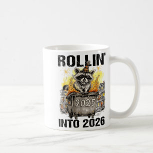 Raccoon Rolling Into 2026 Happy New Year 2026 Funn Coffee Mug