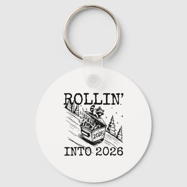 Raccoon Rolling Into 2026 Happy New Year 2026 Funn Key Ring (Front)