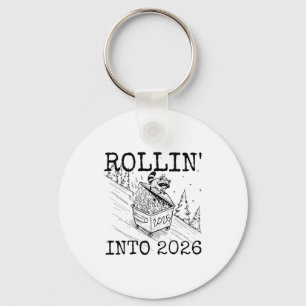 Raccoon Rolling Into 2026 Happy New Year 2026  Key Ring