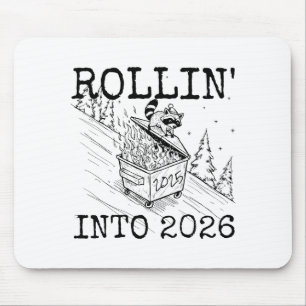 Raccoon Rolling Into 2026 Happy New Year 2026  Mouse Pad