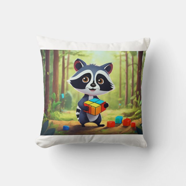 Raccoon Rubik’s Forest Puzzle Cushion (Front)
