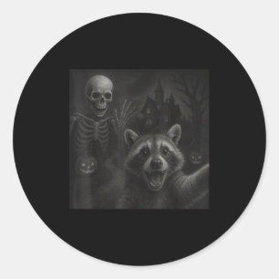 Raccoon Selfie With Skeleton Funny Raccoon Hallowe Classic Round Sticker