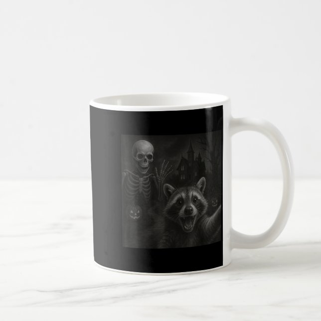 Raccoon Selfie With Skeleton Funny Raccoon Hallowe Coffee Mug (Right)