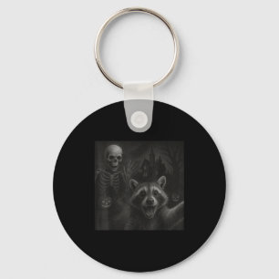 Raccoon Selfie With Skeleton Funny Raccoon Hallowe Key Ring