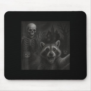 Raccoon Selfie With Skeleton Funny Raccoon Hallowe Mouse Pad
