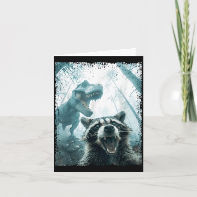 Raccoon Selfie With Tyrannosaurus T Rex Adventure  Card (Front)