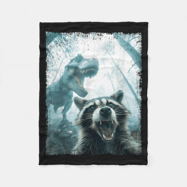 Raccoon Selfie With Tyrannosaurus T Rex Adventure  Fleece Blanket (Front)