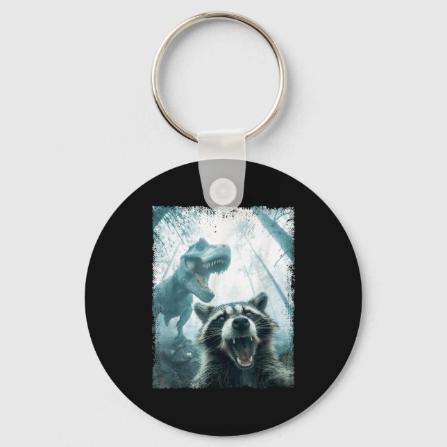 Raccoon Selfie With Tyrannosaurus T Rex Adventure  Key Ring (Front)