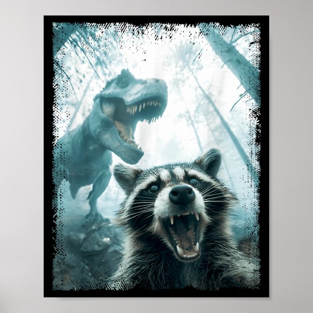 Raccoon Selfie With Tyrannosaurus T Rex Adventure  Poster (Front)