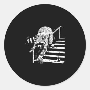 Raccoon Skateboarding On Stair Rail Classic Round Sticker