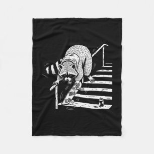 Raccoon Skateboarding On Stair Rail Fleece Blanket