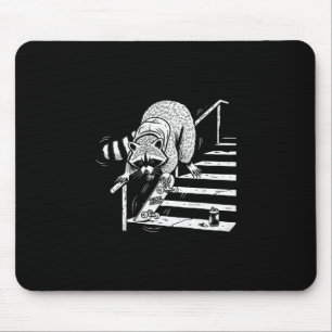 Raccoon Skateboarding On Stair Rail Mouse Pad